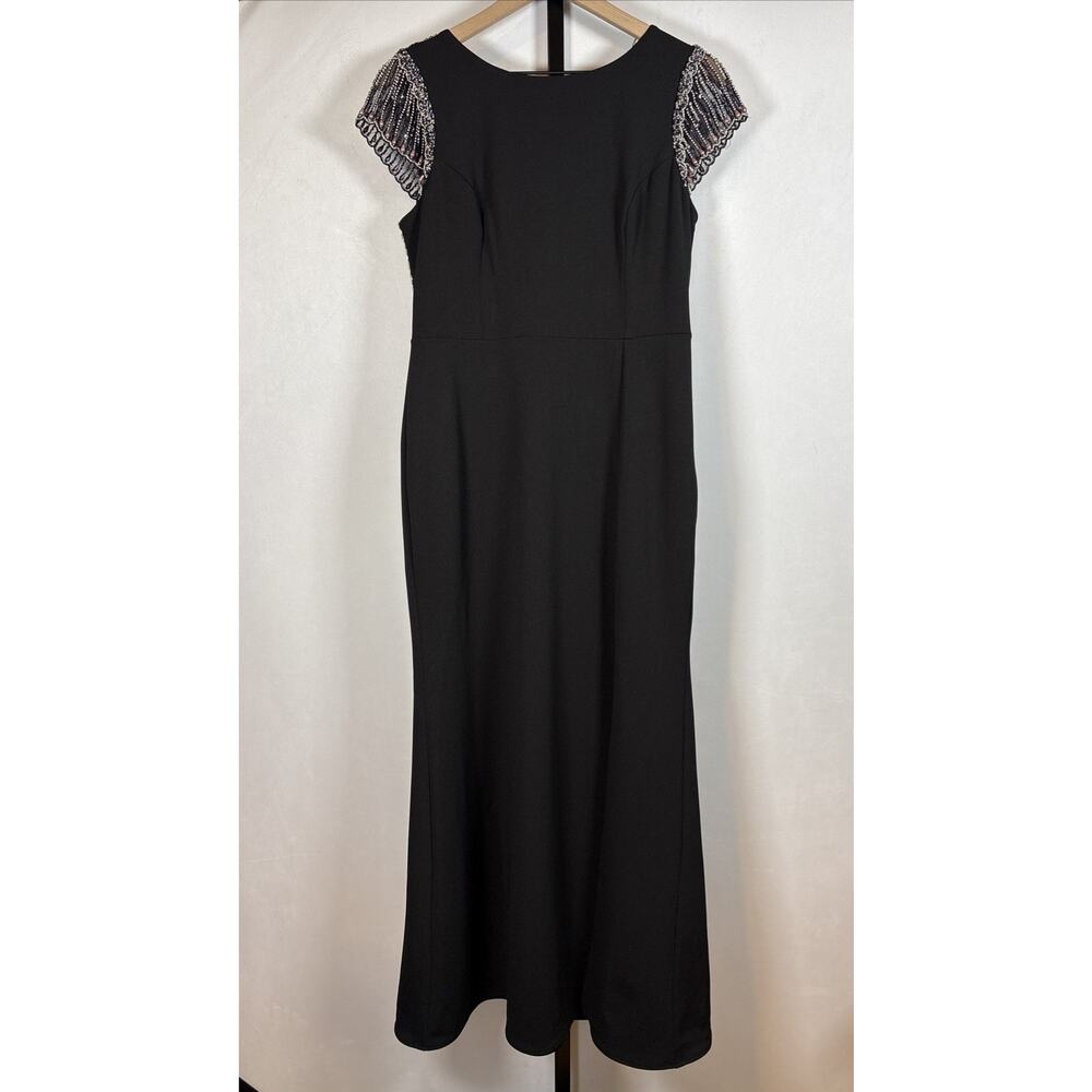 Aidan Mattox Beaded Maxi Dress Size 8 Black Backless Formal Evening Wear Wedding - Picture 2 of 16